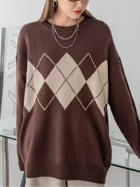 SHEIN - Argyle Pattern Drop Shoulder Sweater